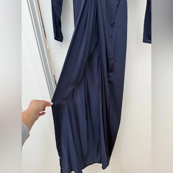 Topshop Navy Long Sleeve Twisted Front Maxi Dress Elegant & Formal Gown Size 6 - Picture 11 of 14